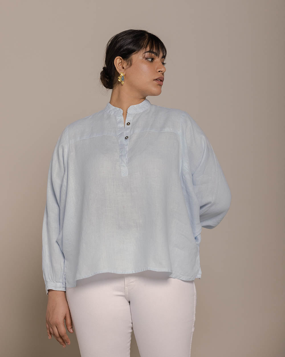 The Afternoon Thunderstorm Shirt - Summer Blue at Kamakhyaa by Reistor. This item is Best Selling, Blue, Casual Wear, Hemp, Natural, Office Wear, Solids, Tops, Womenswear