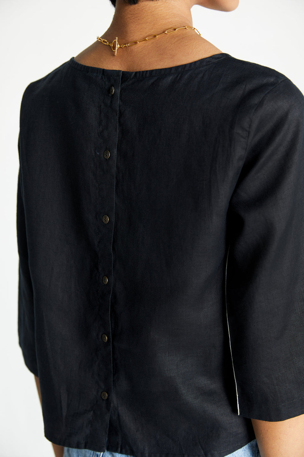 The Bold Stripe Top at Kamakhyaa by Reistor. This item is Black, Blouses, Crop Tops, Hemp, Natural, Noir, Office Wear, Regular Fit, Solids, Tops, Womenswear