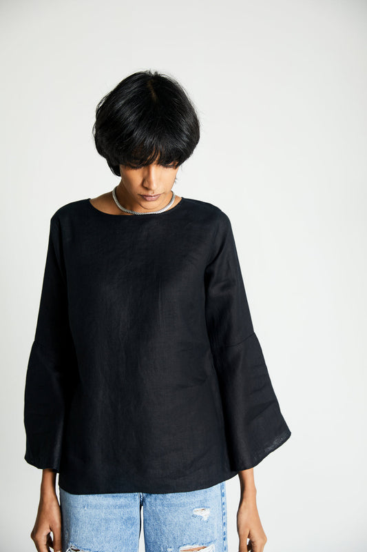 The Button Back Top at Kamakhyaa by Reistor. This item is Black, Blouses, Hemp, Natural, Noir, Office Wear, Regular Fit, Solids, Tops, Womenswear