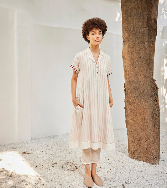 The Echo Co-ord Set at Kamakhyaa by Khara Kapas. This item is Casual Wear, Co-ord Sets, Mul Cotton, Off-White, Office Wear Co-ords, Oh! Sussana Spring 2023, Organic, Regular Fit, Solids, Travel, Travel Co-ords, Womenswear