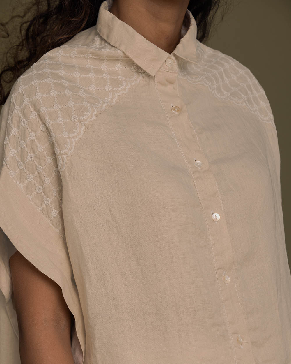 The End Of The Week Top - Sand Beige at Kamakhyaa by Reistor. This item is Brown, Casual Wear, Embroidered, Hemp, Natural, Shirts, Tops, Tunic Tops, Womenswear