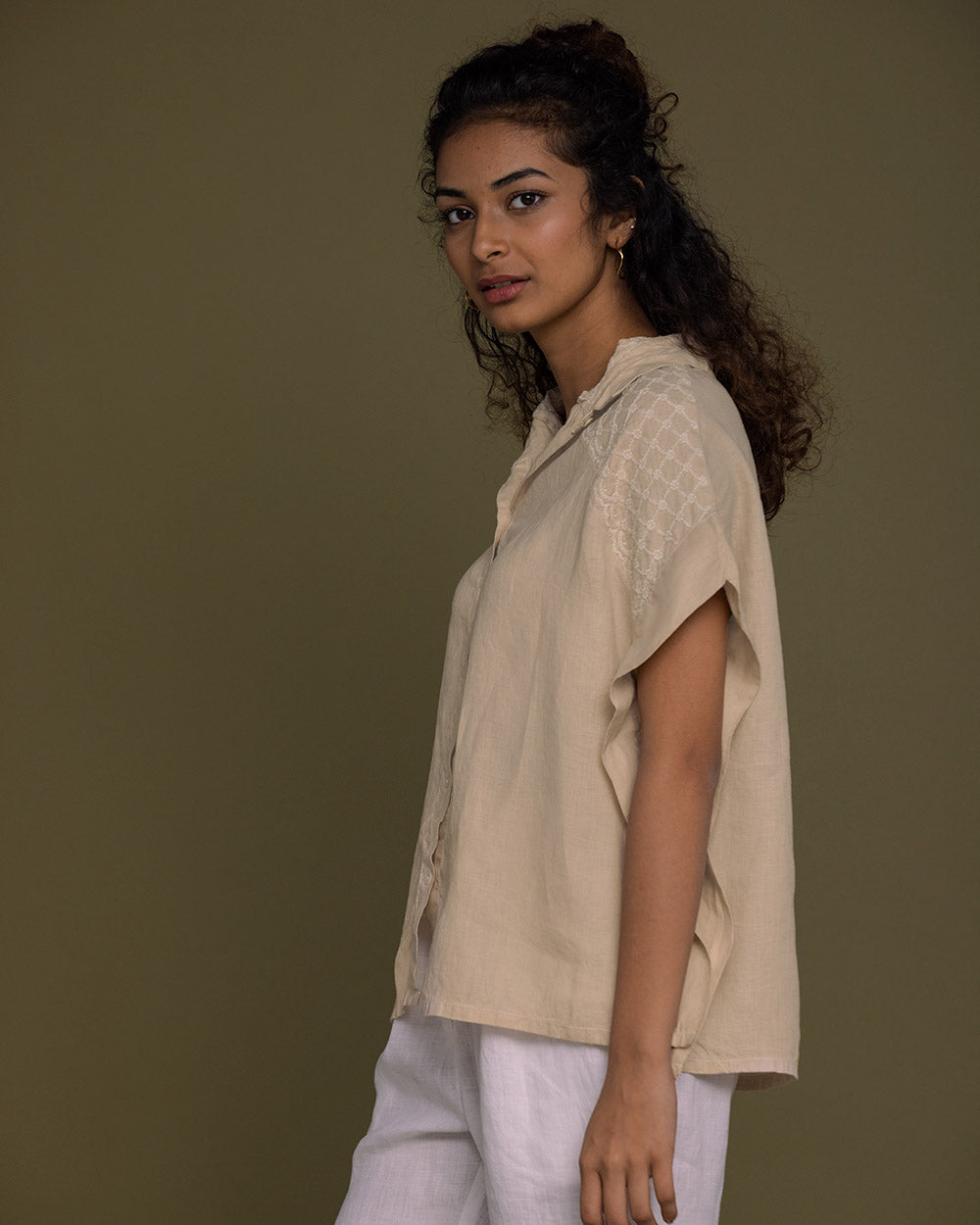 The End Of The Week Top - Sand Beige at Kamakhyaa by Reistor. This item is Brown, Casual Wear, Embroidered, Hemp, Natural, Shirts, Tops, Tunic Tops, Womenswear