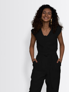 The Hemp Noir Jumsuipt at Kamakhyaa by Reistor. This item is Black, Casual Wear, Hemp, Jumpsuits, Natural, Noir, Regular Fit, Solids, Womenswear