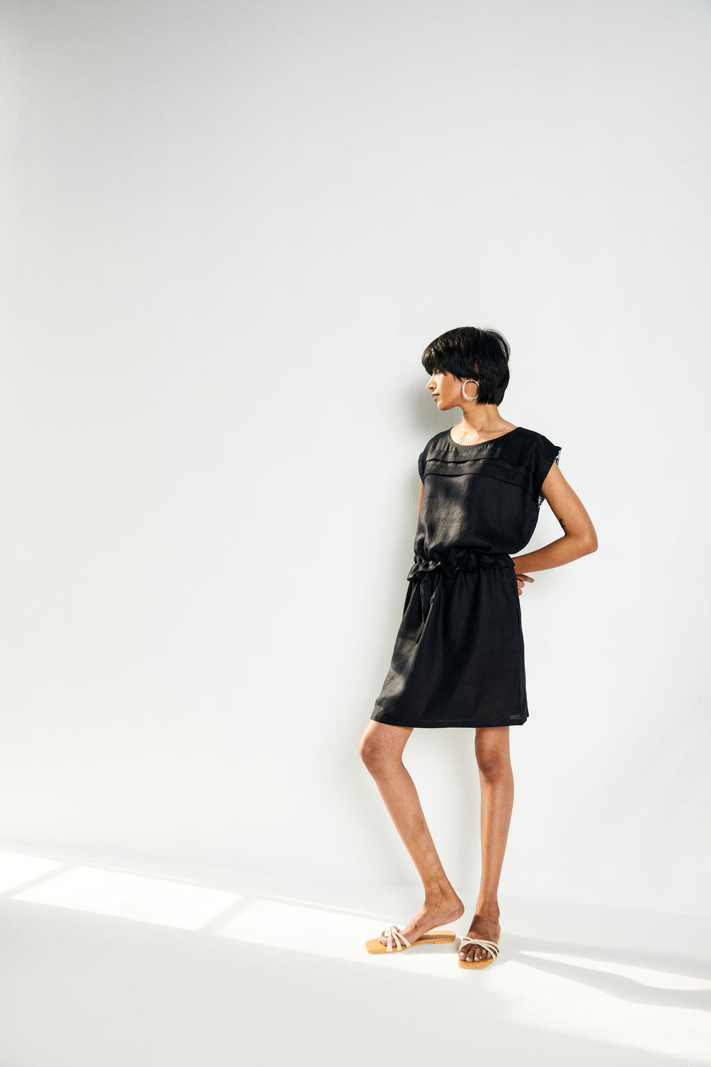 The Let's do Drinks Dress at Kamakhyaa by Reistor. This item is Best Selling, Black, Casual Wear, Dresses, Hemp, Mini Dresses, Natural, Noir, Regular Fit, Solids, Womenswear