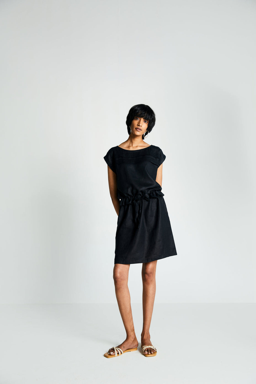 The Let's do Drinks Dress at Kamakhyaa by Reistor. This item is Best Selling, Black, Casual Wear, Dresses, Hemp, Mini Dresses, Natural, Noir, Regular Fit, Solids, Womenswear