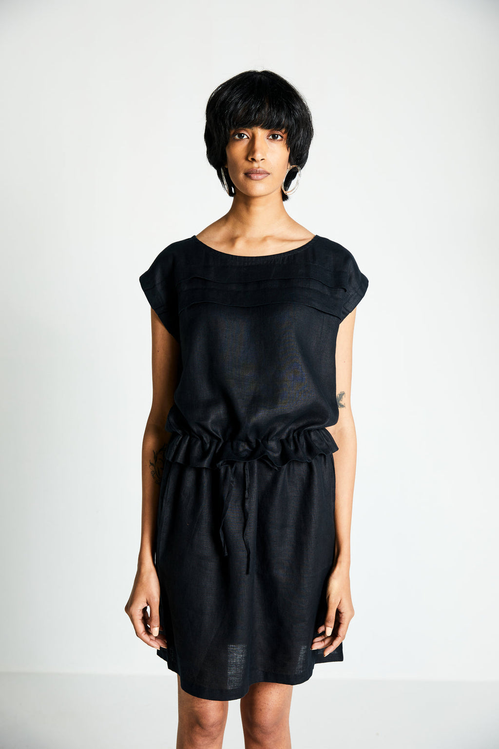 The Let's do Drinks Dress at Kamakhyaa by Reistor. This item is Best Selling, Black, Casual Wear, Dresses, Hemp, Mini Dresses, Natural, Noir, Regular Fit, Solids, Womenswear
