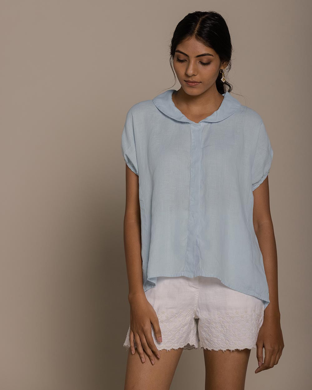 The Morning Coffee Run Shirt - Summer Blue at Kamakhyaa by Reistor. This item is Blue, Casual Wear, Hemp, Natural, Shirts, Solids, Tops, Womenswear