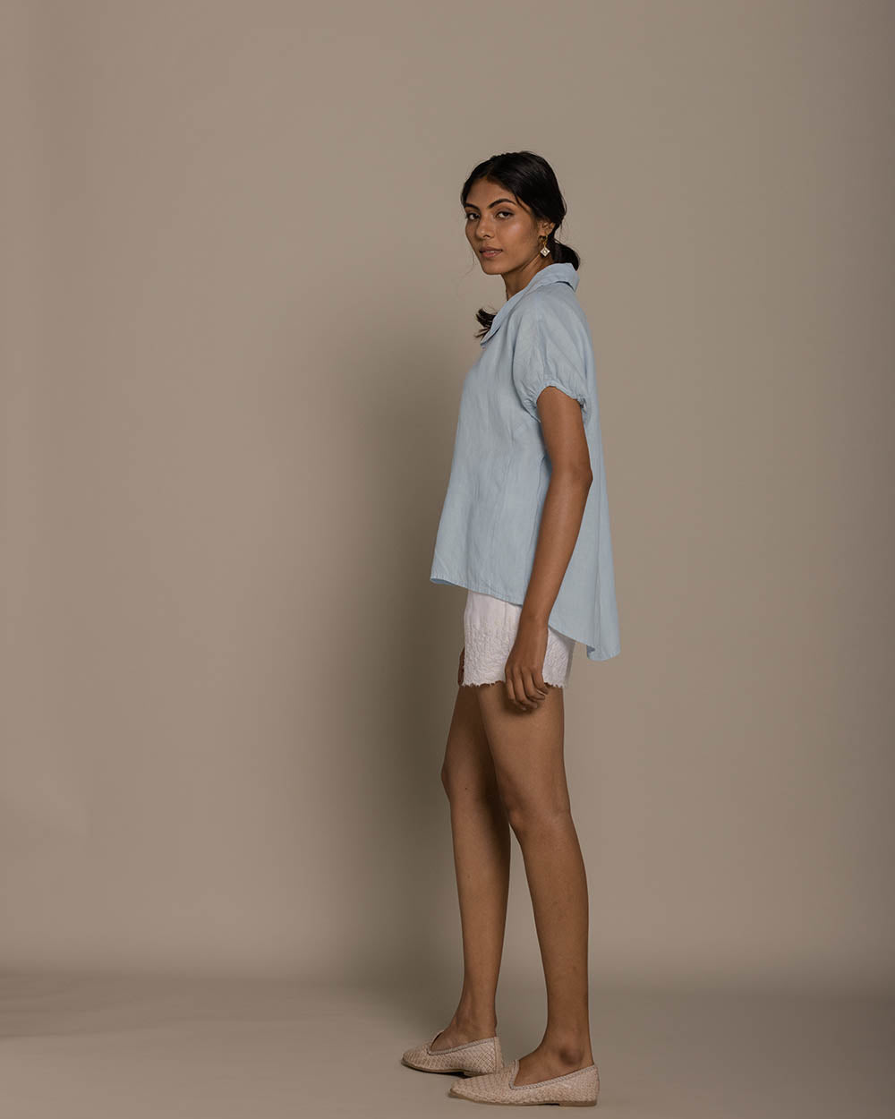 The Morning Coffee Run Shirt - Summer Blue at Kamakhyaa by Reistor. This item is Blue, Casual Wear, Hemp, Natural, Shirts, Solids, Tops, Womenswear
