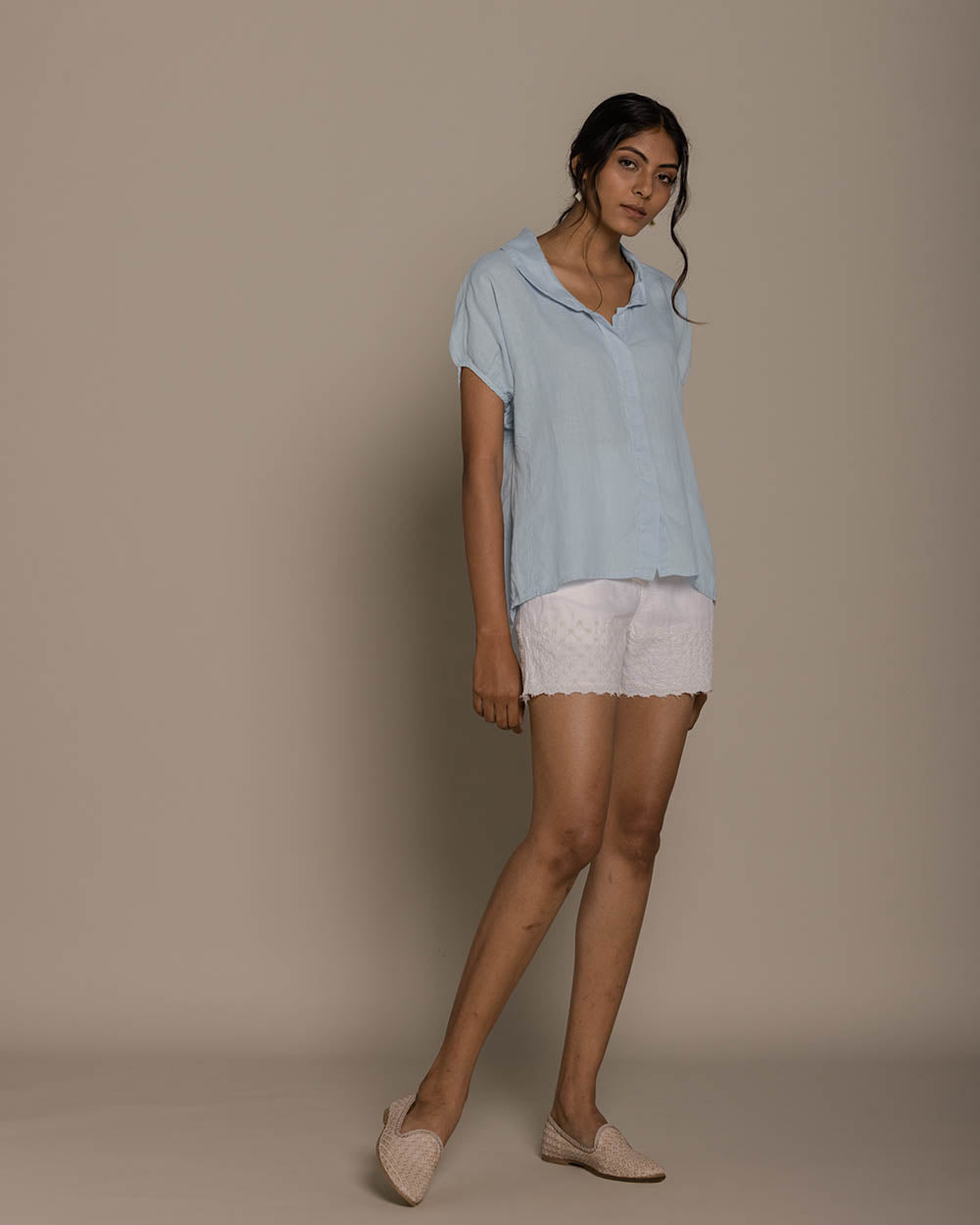 The Morning Coffee Run Shirt - Summer Blue at Kamakhyaa by Reistor. This item is Blue, Casual Wear, Hemp, Natural, Shirts, Solids, Tops, Womenswear