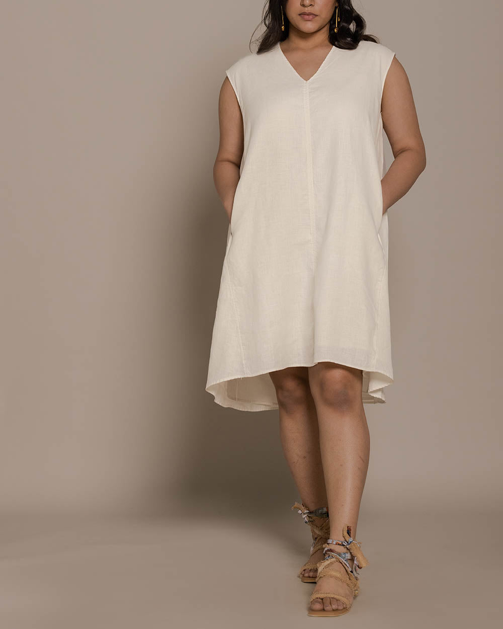 The Musical Dusk Dress - Shell Off White at Kamakhyaa by Reistor. This item is Best Selling, Casual Wear, Hemp, Mini Dresses, Natural, Sleeveless Dresses, Solids, White, Womenswear