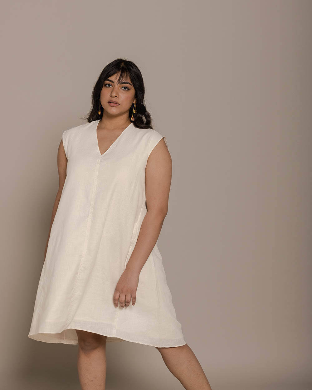 The Musical Dusk Dress - Shell Off White at Kamakhyaa by Reistor. This item is Best Selling, Casual Wear, Hemp, Mini Dresses, Natural, Sleeveless Dresses, Solids, White, Womenswear