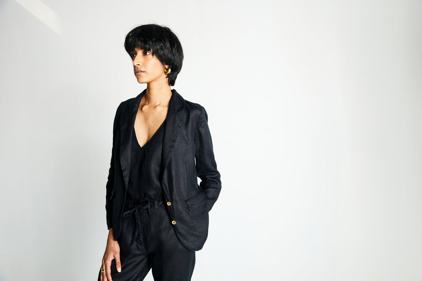 The She's Everything Blazer at Kamakhyaa by Reistor. This item is Black, Blazers, Casual Wear, Hemp, Natural, Noir, Relaxed Fit, Solids, Womenswear