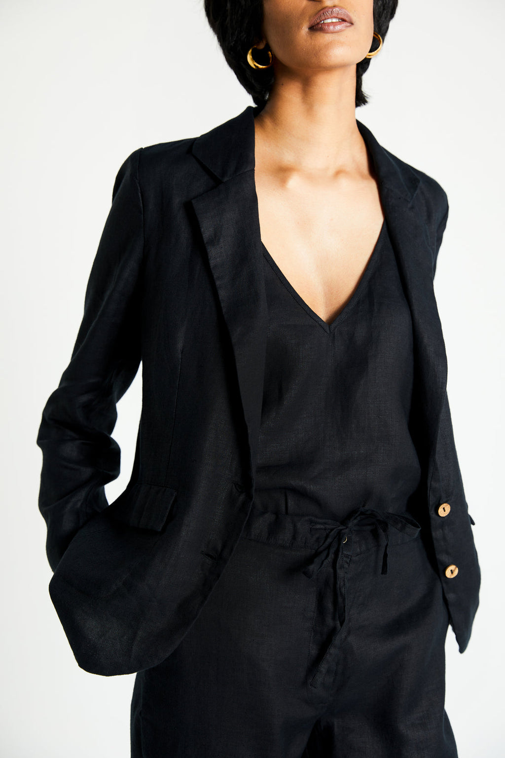 The She's Everything Blazer at Kamakhyaa by Reistor. This item is Black, Blazers, Casual Wear, Hemp, Natural, Noir, Relaxed Fit, Solids, Womenswear
