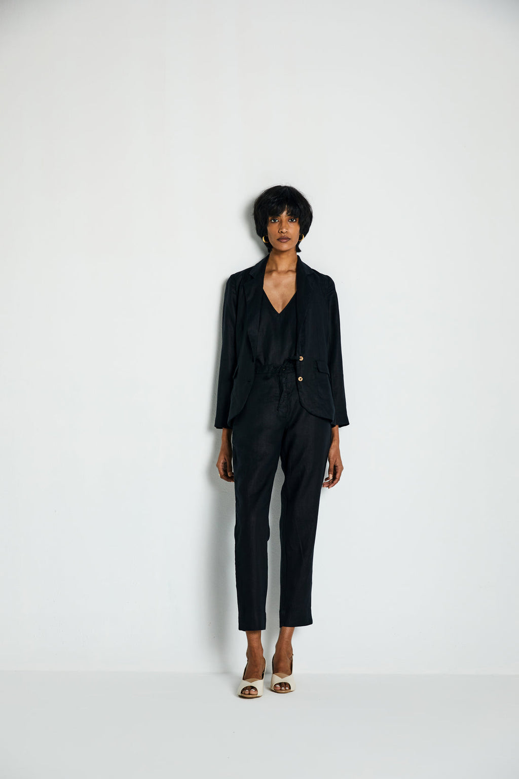 The She's Everything Blazer at Kamakhyaa by Reistor. This item is Black, Blazers, Casual Wear, Hemp, Natural, Noir, Relaxed Fit, Solids, Womenswear