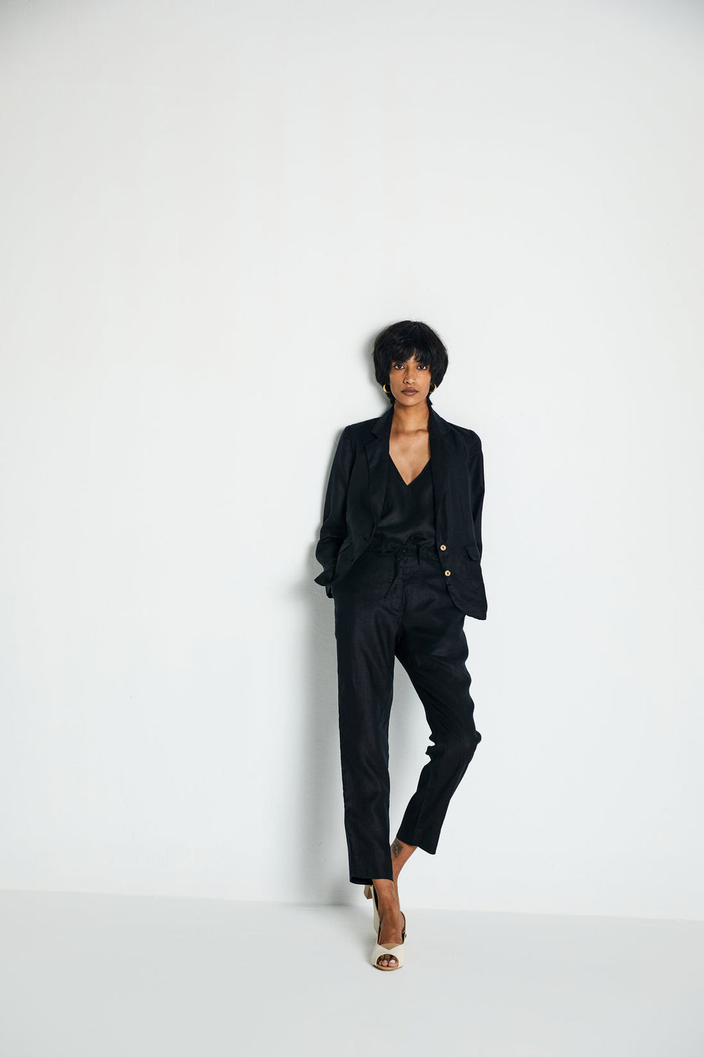 The She's Everything Blazer at Kamakhyaa by Reistor. This item is Black, Blazers, Casual Wear, Hemp, Natural, Noir, Relaxed Fit, Solids, Womenswear