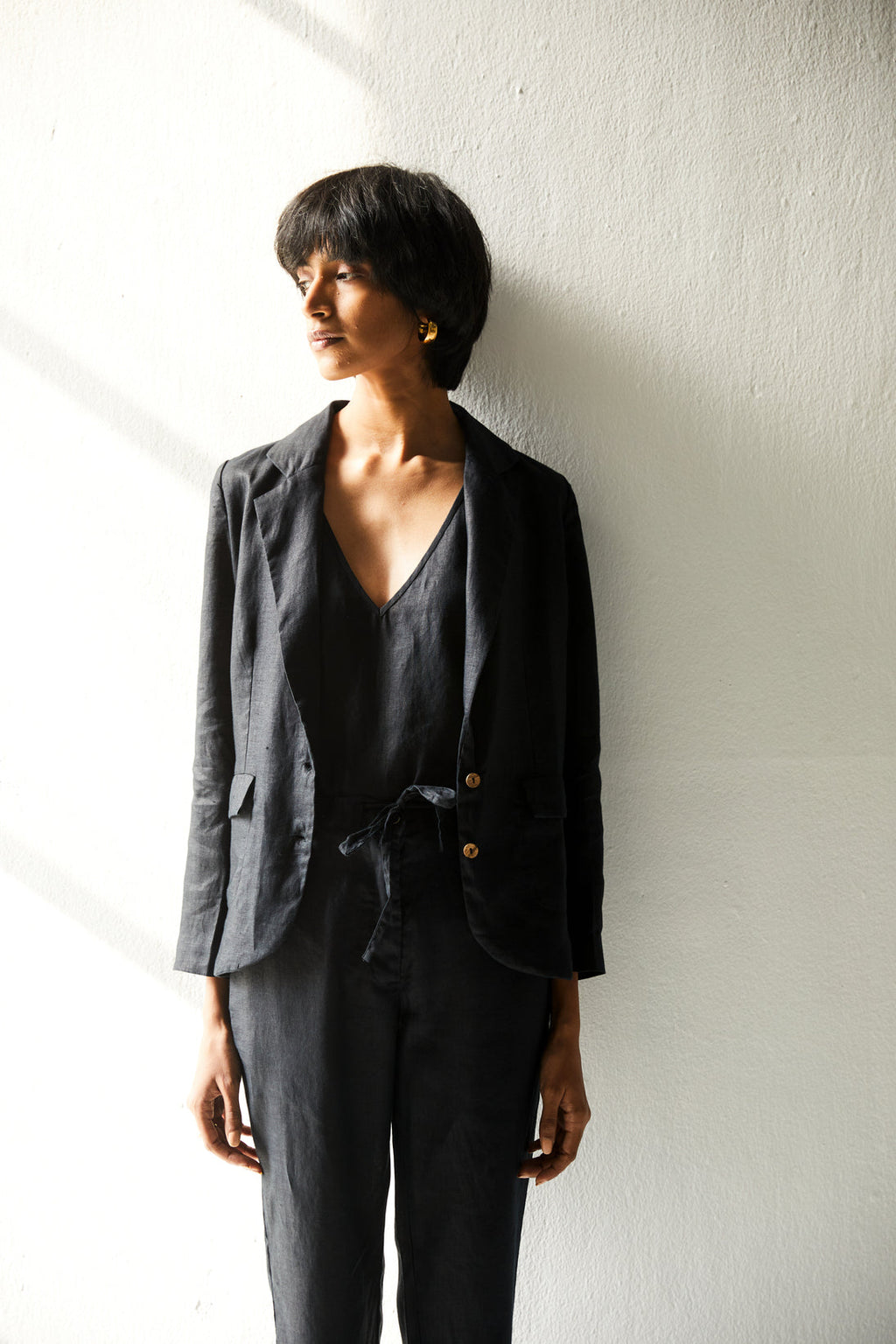 The She's Everything Blazer at Kamakhyaa by Reistor. This item is Black, Blazers, Casual Wear, Hemp, Natural, Noir, Relaxed Fit, Solids, Womenswear