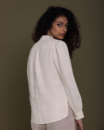 The Wild River Shirt - Shell Off White at Kamakhyaa by Reistor. This item is Casual Wear, Hemp, Natural, Off-white, Office Wear, Shirts, Solids, Tops, Womenswear