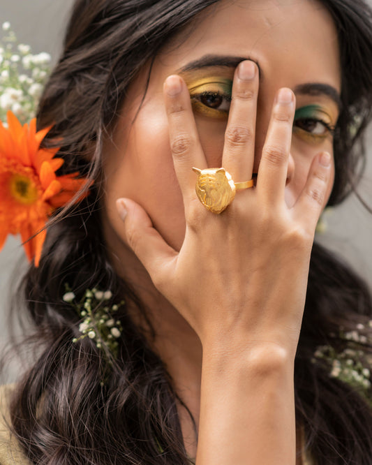 Tigris Ring at Kamakhyaa by Amalgam By Aishwarya. This item is Brass, Fashion Jewellery, Free Size, Gold, jewelry, Less than $50, Natural, Rings, Solids, Statement Jewellery