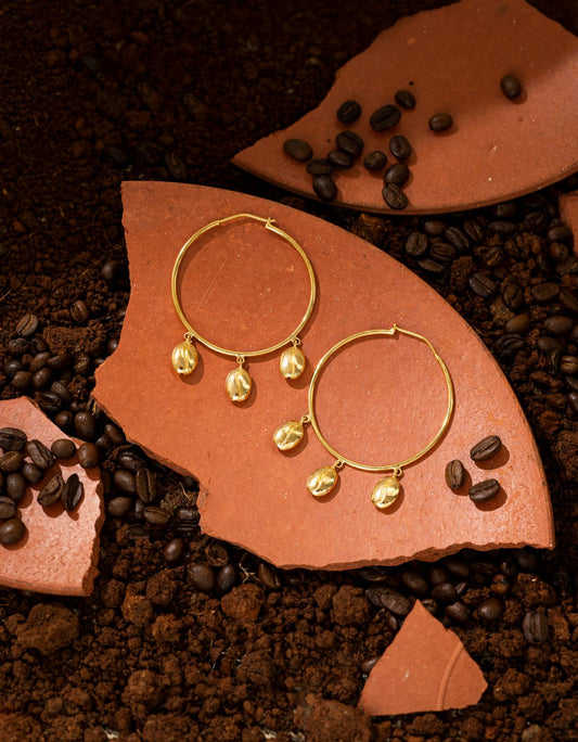 Tiramisu Hoops at Kamakhyaa by Amalgam By Aishwarya. This item is Brass dipped in gold, Eating to Existance, Fashion Jewellery, Free Size, Gold, Hoops, jewelry, Natural, Solids