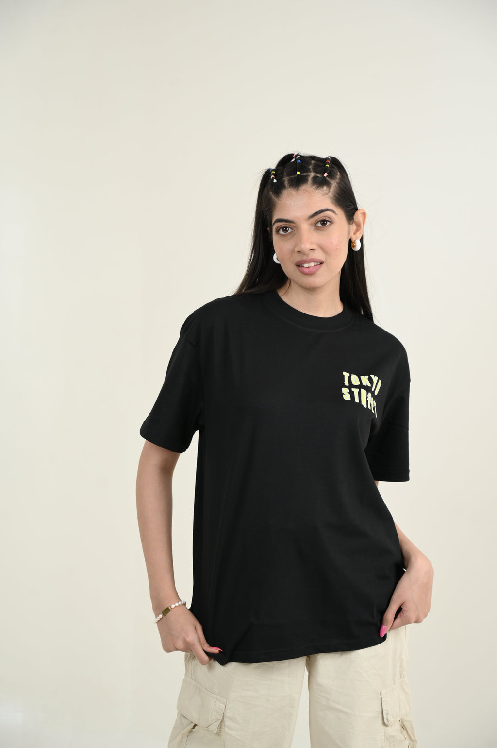 Tokyo Street 100% Cotton Oversized Black T-shirt at Kamakhyaa by Unfussy. This item is 100% cotton, Black, Casual Wear, Organic, Oversized Fit, Printed, T-Shirts, Unfussy, Unisex, Womenswear