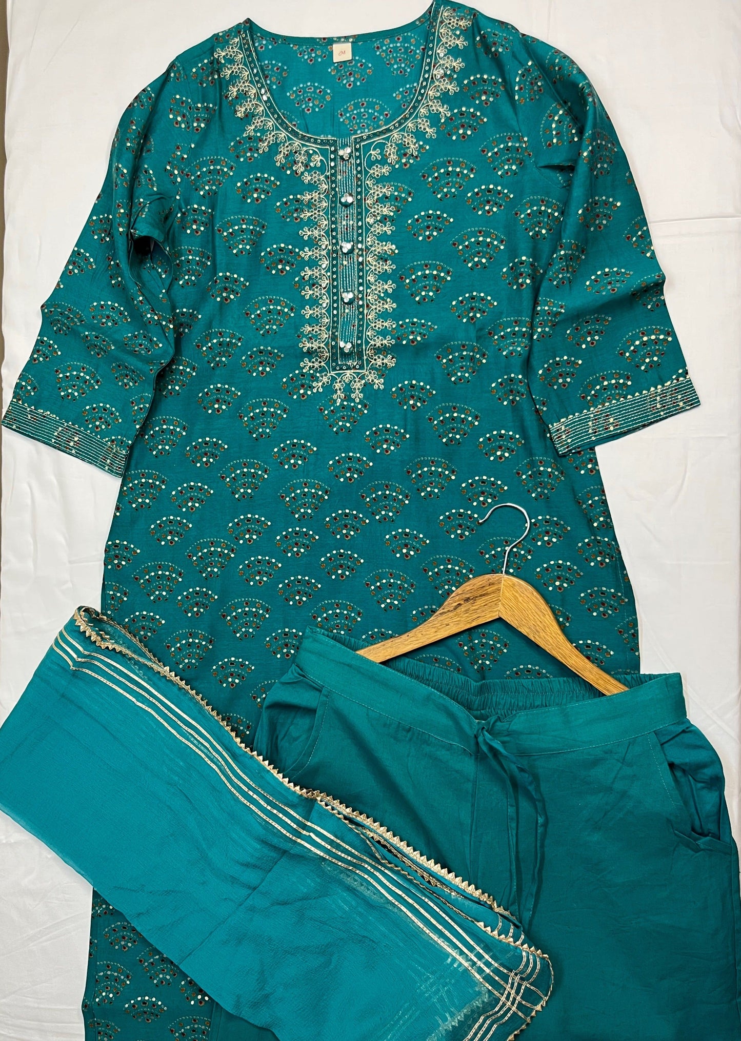 Turquoise Kurta Set With Dupatta at Kamakhyaa by Kamakhyaa. This item is Ethnic Wear, Indian Wear, Kurta Pant Sets, Kurta Set with Dupattas, Natural, Regular Fit, Turquoise, Womenswear