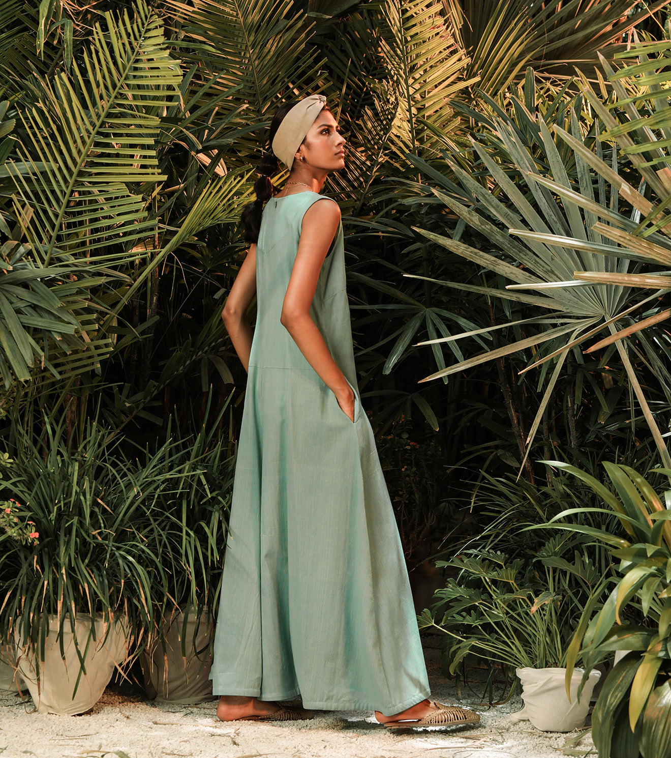Turquoise Maxi Dress at Kamakhyaa by Khara Kapas. This item is Blue, Cotton, FB ADS JUNE, Lost In paradise, Maxi Dresses, Natural, Regular Fit, Resort Wear, Sleeveless Dresses, Solids, Womenswear