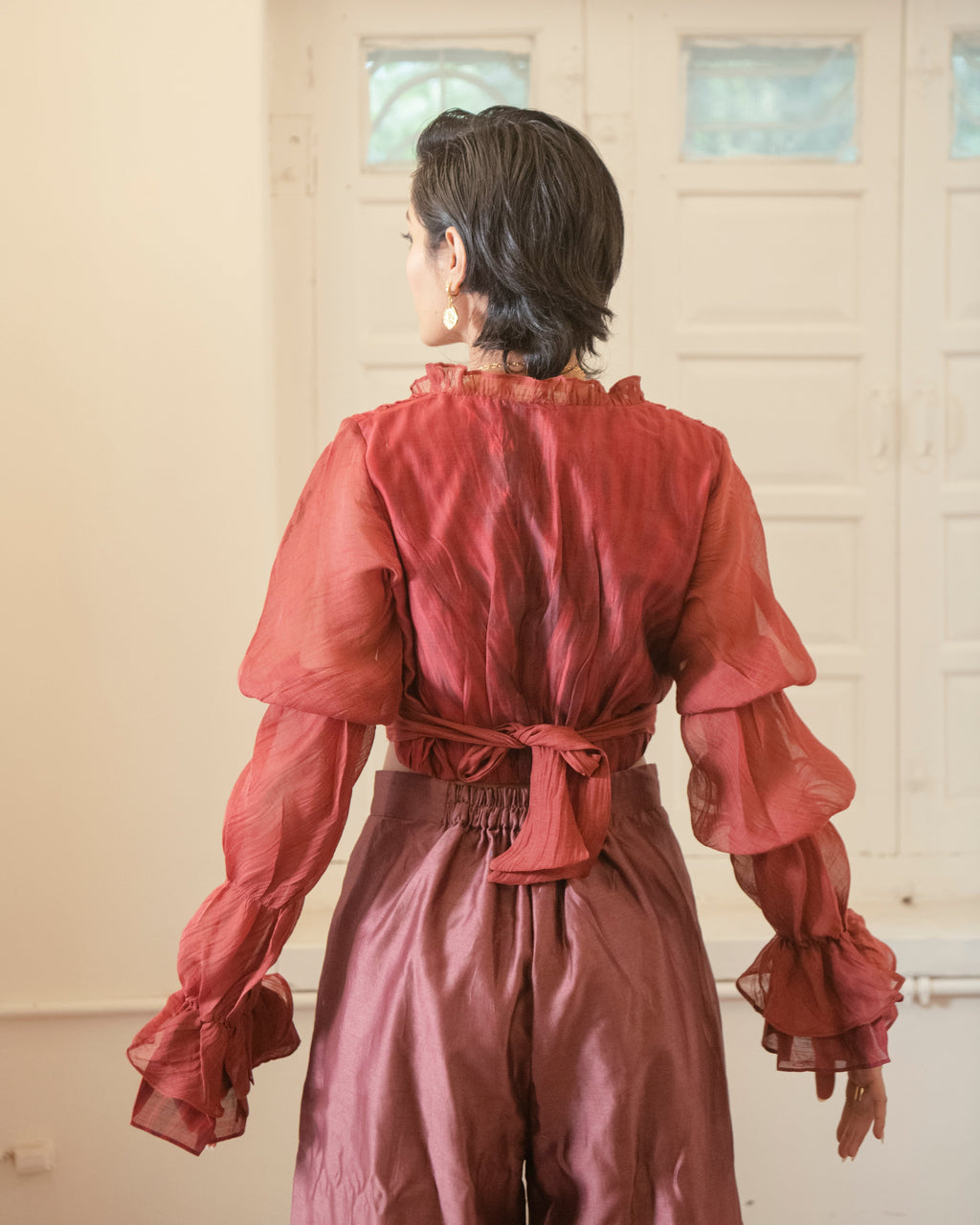 Twilight Crop Top at Kamakhyaa by The Loom Art. This item is Casual Wear, Crop Tops, Handwoven Chanderi Silk, July Sale, July Sale 2023, Lucid Dreams, Luicid Dream, Organic, Pink, Regular Fit, Solids, Womenswear