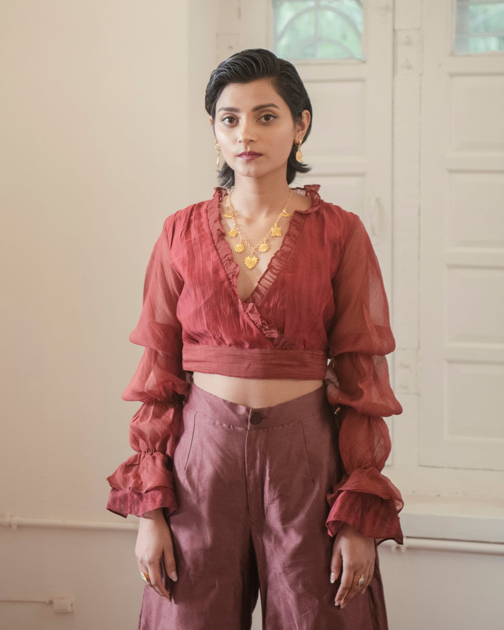 Twilight Crop Top at Kamakhyaa by The Loom Art. This item is Casual Wear, Crop Tops, Handwoven Chanderi Silk, July Sale, July Sale 2023, Lucid Dreams, Luicid Dream, Organic, Pink, Regular Fit, Solids, Womenswear