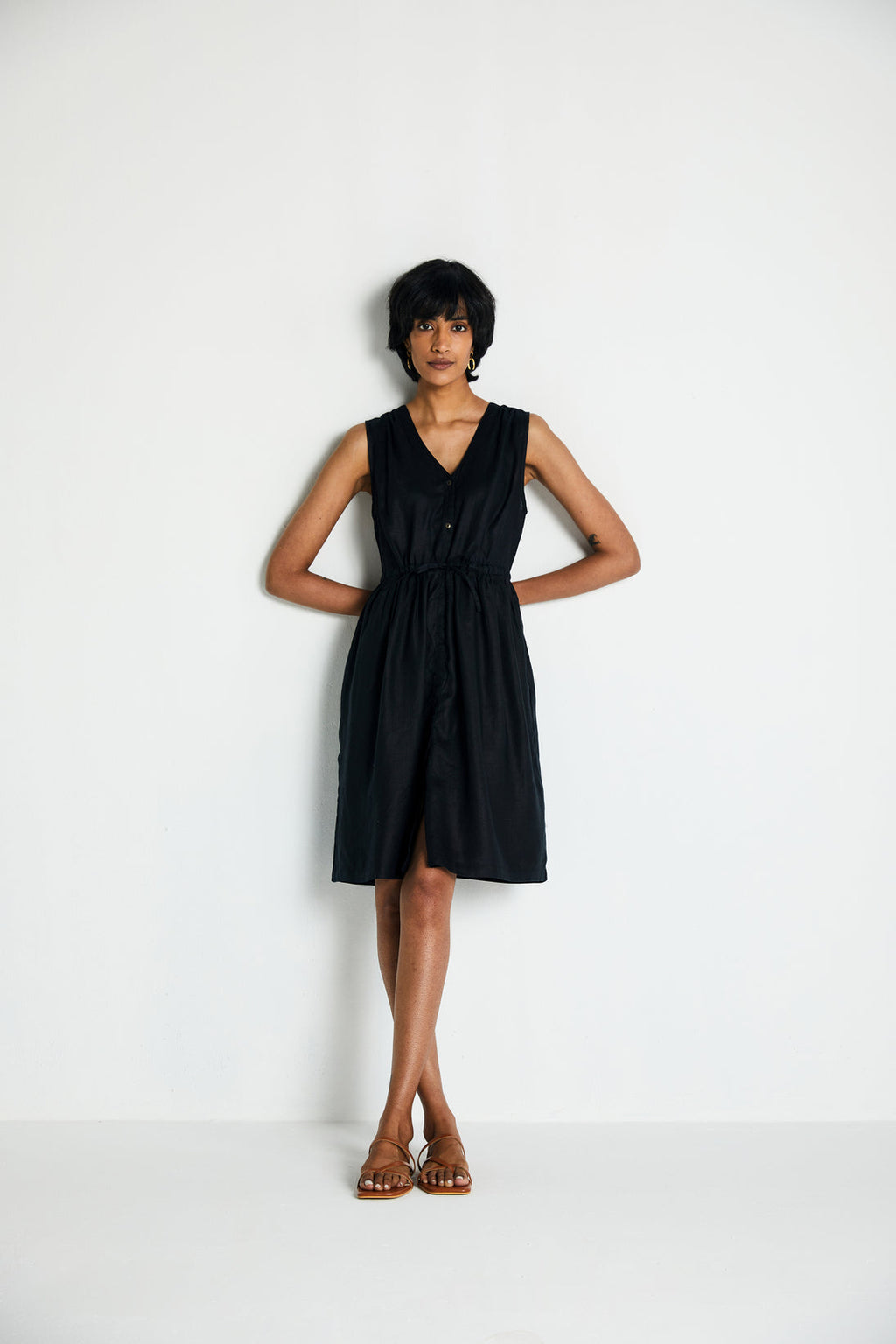 Twilight Drawstring Dress at Kamakhyaa by Reistor. This item is Black, Casual Wear, Dresses, Hemp, Midi Dresses, Natural, Noir, Regular Fit, Sleeveless Dresses, Solid Selfmade, Solids, Womenswear