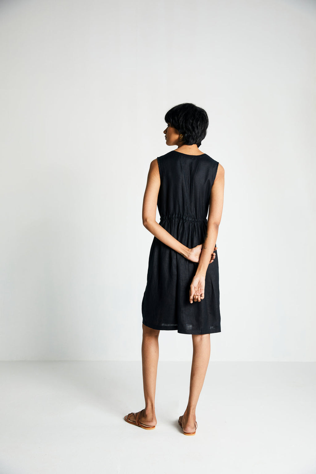 Twilight Drawstring Dress at Kamakhyaa by Reistor. This item is Black, Casual Wear, Dresses, Hemp, Midi Dresses, Natural, Noir, Regular Fit, Sleeveless Dresses, Solid Selfmade, Solids, Womenswear