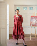 Twilight at Kamakhyaa by The Loom Art. This item is Casual Wear, Chanderi Organza Silk, Chanderi Silk, July Sale, July Sale 2023, Lucid Dreams, Luicid Dream, Maxi Dresses, Office, Office Wear, Organic, Red, Solids, Womenswear