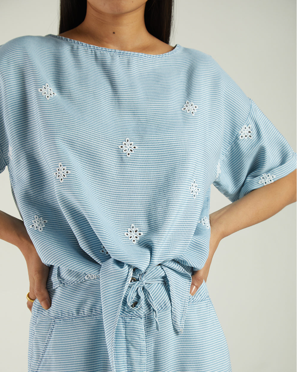 Twist and Sway Crop Top at Kamakhyaa by Reistor. This item is Bemberg, Blue, Casual Wear, Crop Tops, Natural, Solids, Tencel, Tops, Womenswear