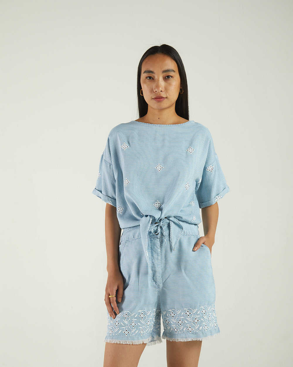 Twist and Sway Crop Top at Kamakhyaa by Reistor. This item is Bemberg, Blue, Casual Wear, Crop Tops, Natural, Solids, Tencel, Tops, Womenswear