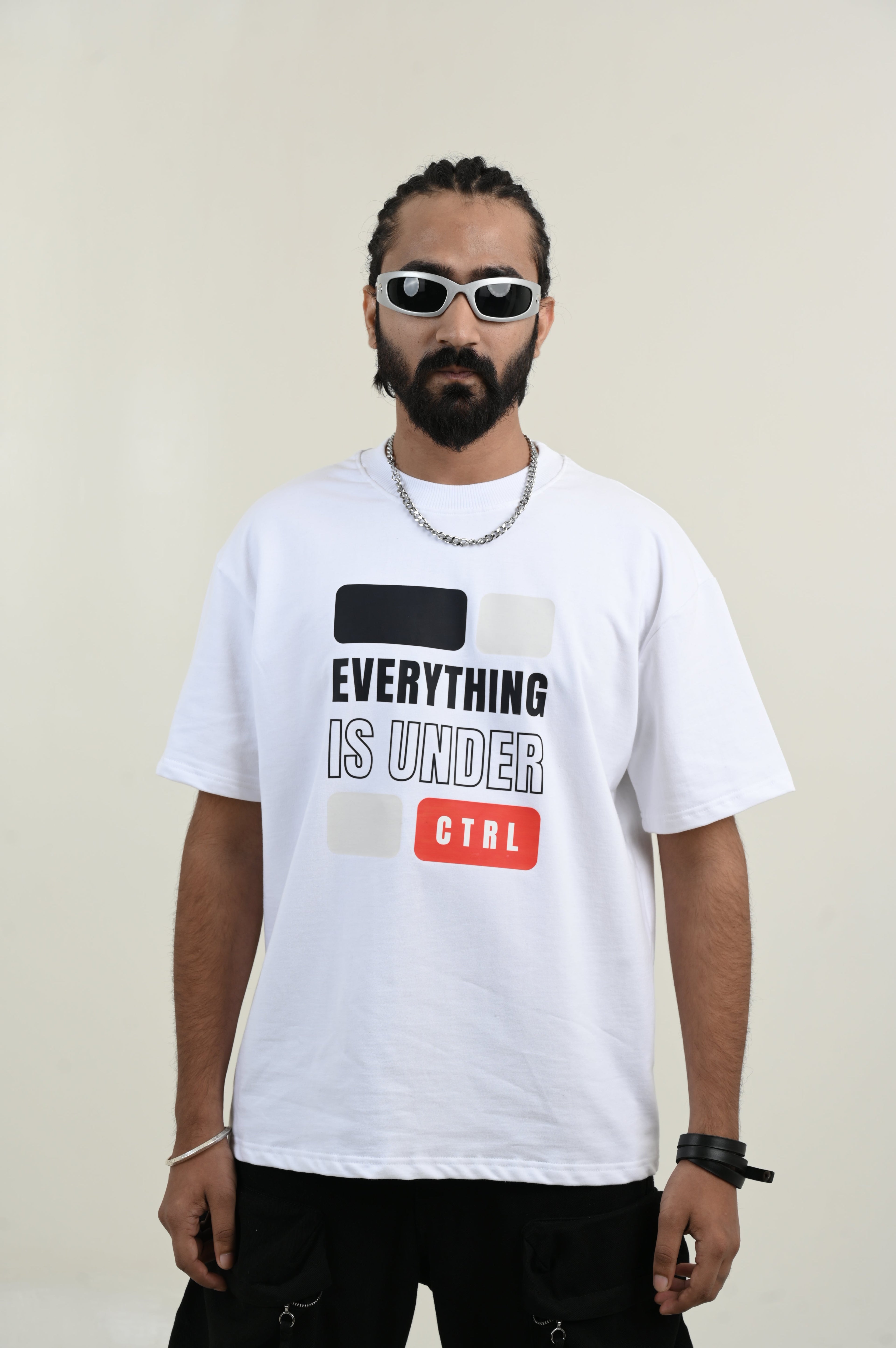 Under Control 100% Cotton Oversized White T-shirt at Kamakhyaa by Unfussy. This item is 100% cotton, Casual Wear, Organic, Oversized Fit, Printed, T-Shirts, Unfussy, Unisex, White, Womenswear