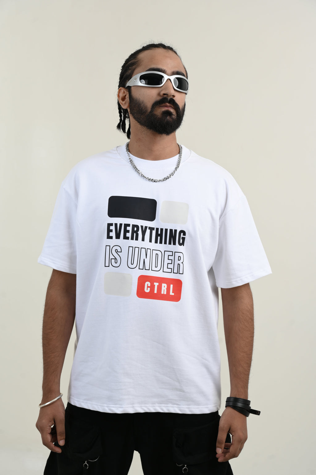 Under Control 100% Cotton Oversized White T-shirt at Kamakhyaa by Unfussy. This item is 100% cotton, Casual Wear, Organic, Oversized Fit, Printed, T-Shirts, Unfussy, Unisex, White, Womenswear