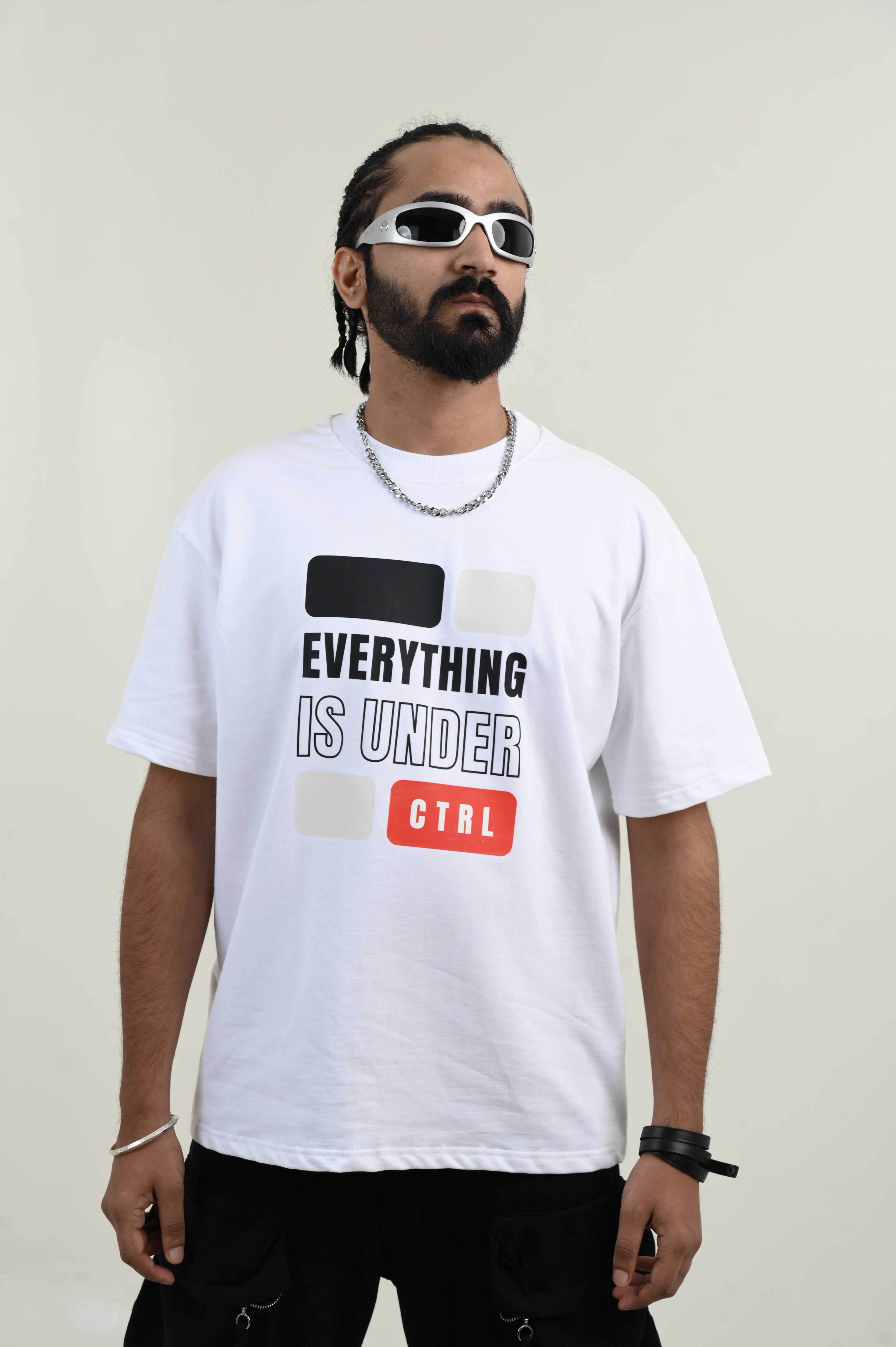 Under Control 100% Cotton Oversized White T-shirt at Kamakhyaa by Unfussy. This item is 100% cotton, Casual Wear, Organic, Oversized Fit, Printed, T-Shirts, Unfussy, Unisex, White, Womenswear