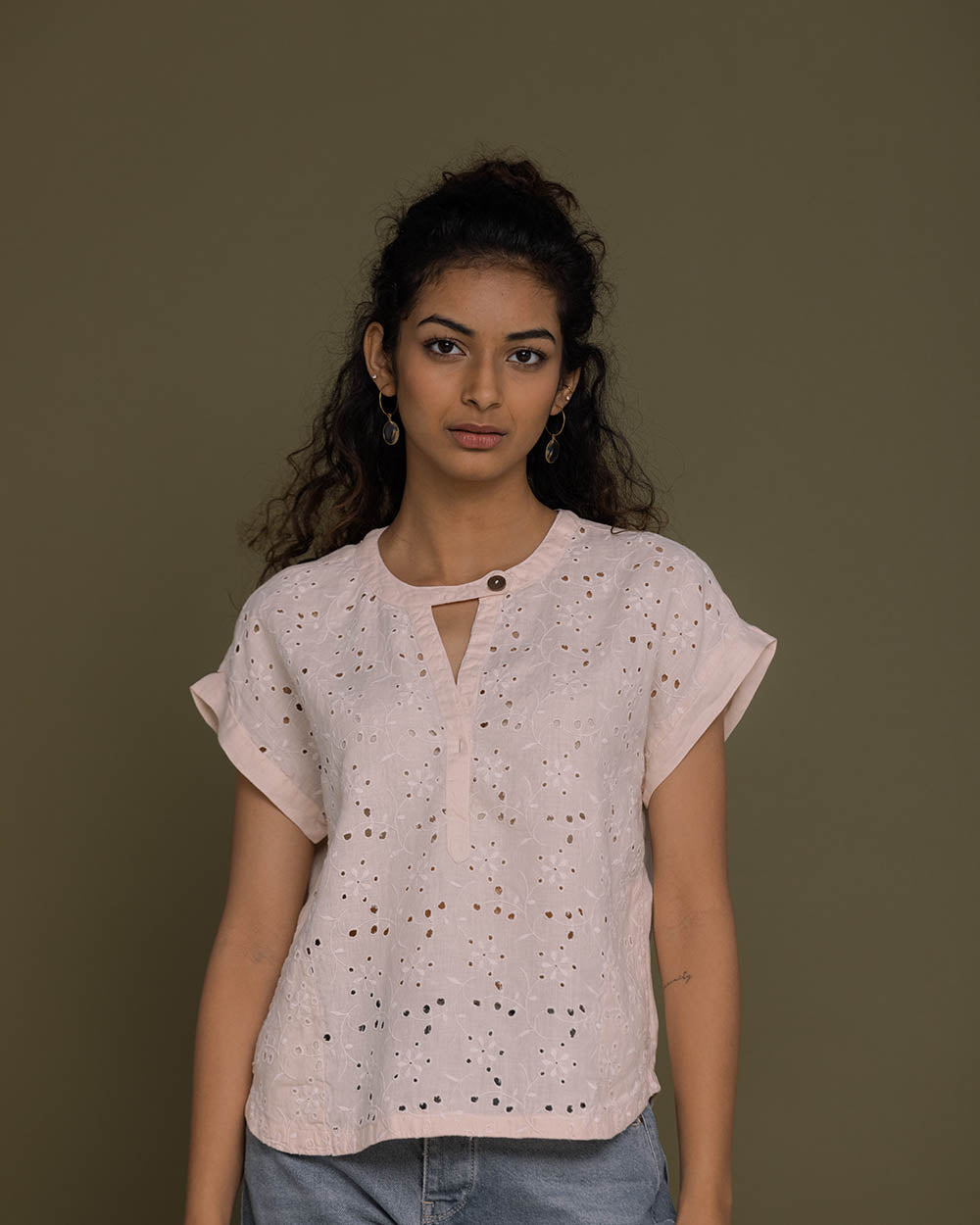 Under The Midnight Tree Top - Ice Pink at Kamakhyaa by Reistor. This item is Casual Wear, Embroidered, Hemp, Natural, Pink, T-Shirts, Tops, Womenswear