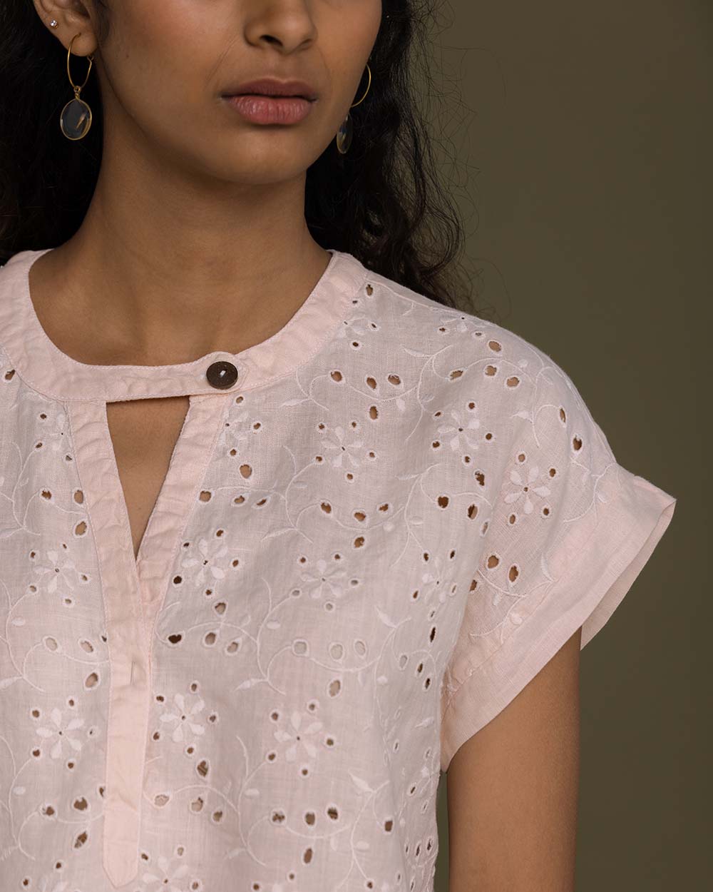 Under The Midnight Tree Top - Ice Pink at Kamakhyaa by Reistor. This item is Casual Wear, Embroidered, Hemp, Natural, Pink, T-Shirts, Tops, Womenswear