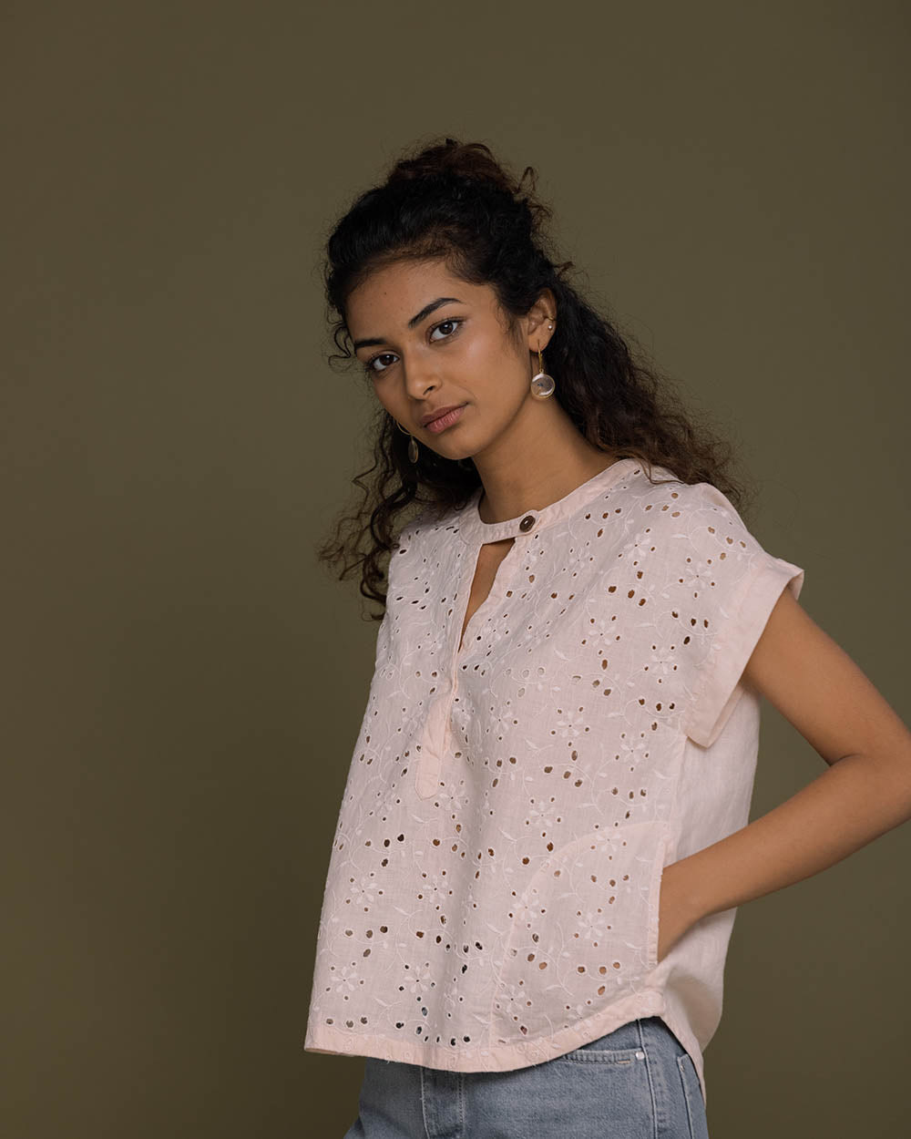 Under The Midnight Tree Top - Ice Pink at Kamakhyaa by Reistor. This item is Casual Wear, Embroidered, Hemp, Natural, Pink, T-Shirts, Tops, Womenswear