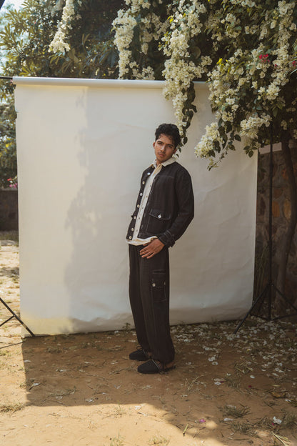 Unisex Black Bomber & Utility Pants Set at Kamakhyaa by Lafaani. This item is 100% pure cotton, Black, Casual Wear, Grey, Loungewear Co-Ords, Menswear, Natural with azo free dyes, Regular Fit, Solids, Sonder, Unisex
