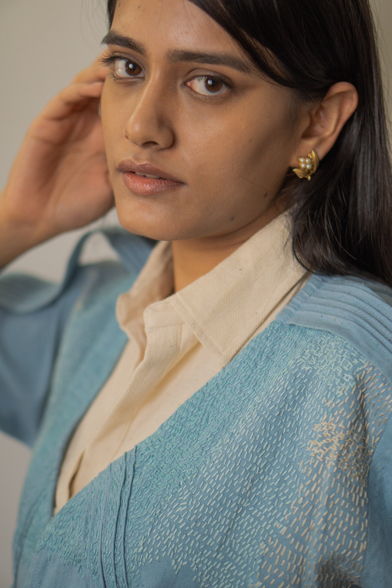 Unisex Cropped Half Sleeve Jacket at Kamakhyaa by Lafaani. This item is 100% pure cotton, Casual Wear, Jackets, Light Blue, Materiality, Menswear, Natural with azo free dyes, Organic, Regular Fit, Solids, Unisex