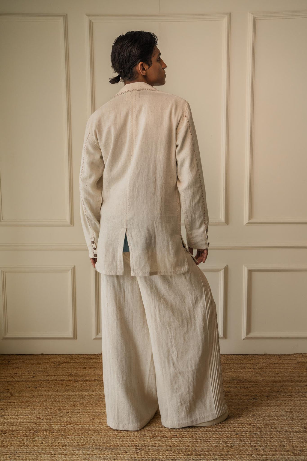 Unisex Double-Breasted Jacket at Kamakhyaa by Lafaani. This item is 100% pure cotton, Casual Wear, Jackets, Kora, Materiality, Menswear, Natural with azo free dyes, Organic, Regular Fit, Solids, Tops, Unbleached and Undyed, Unisex