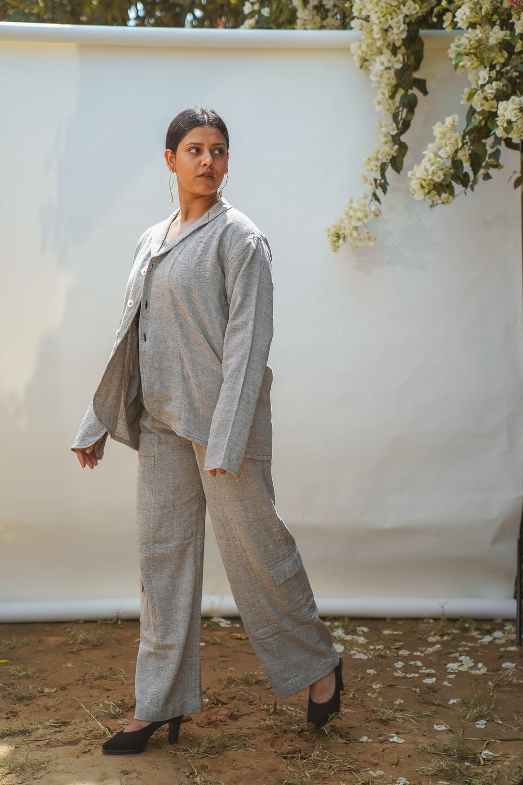 Unisex Rounded Hem Jacket & Patch Pocket Pants at Kamakhyaa by Lafaani. This item is 100% pure cotton, Black, Casual Wear, Grey, Loungewear Co-Ords, Menswear, Natural with azo free dyes, Regular Fit, Solids, Sonder, Unisex