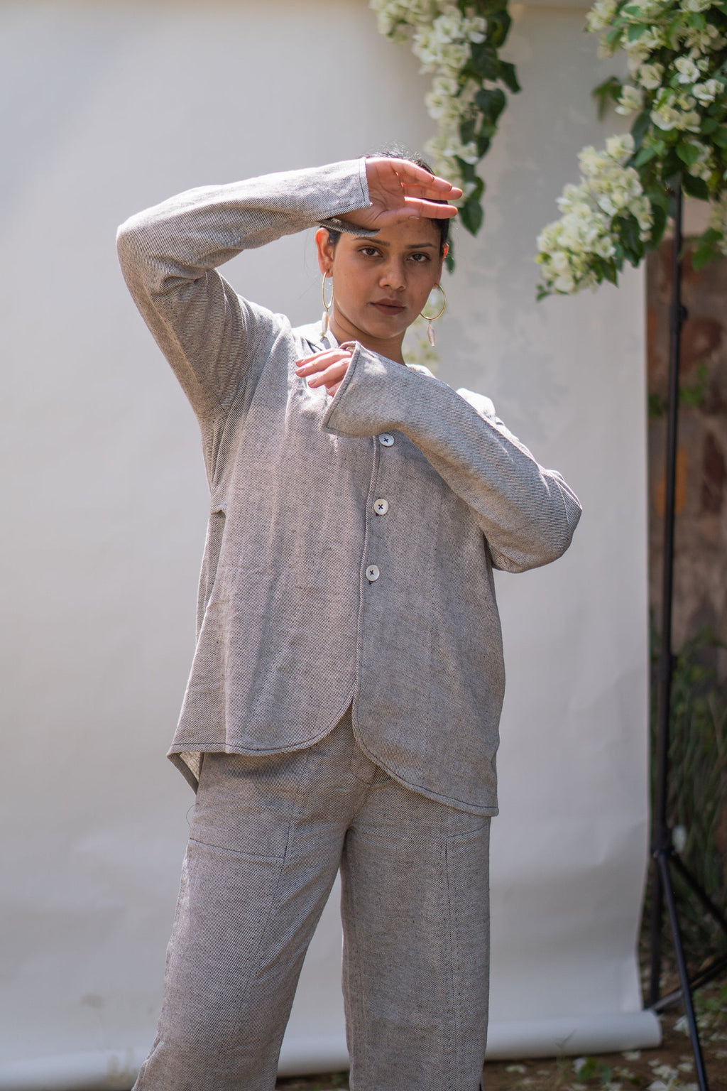 Unisex Rounded Hem Jacket & Patch Pocket Pants at Kamakhyaa by Lafaani. This item is 100% pure cotton, Black, Casual Wear, Grey, Loungewear Co-Ords, Menswear, Natural with azo free dyes, Regular Fit, Solids, Sonder, Unisex