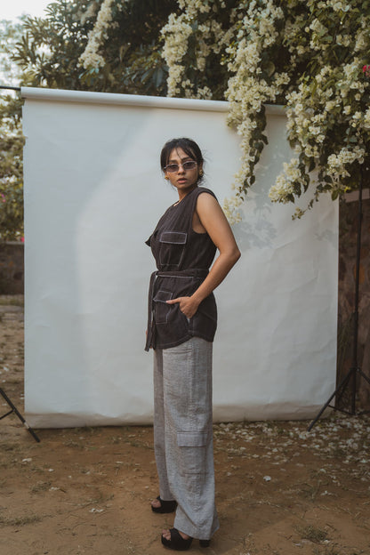 Unisex Vest & Patch Pocket Pants at Kamakhyaa by Lafaani. This item is 100% pure cotton, Black, Casual Wear, Grey, Natural with azo free dyes, Regular Fit, Solids, Sonder, Travel Co-ords, Unisex, Womenswear