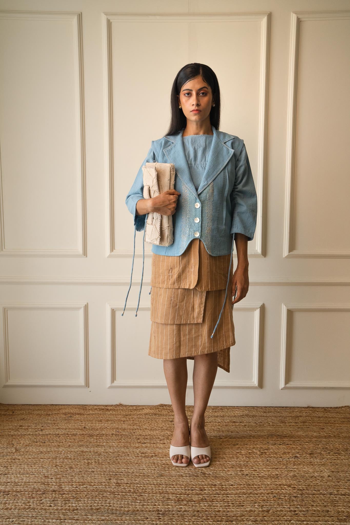 Upcycled Envelope Clutch at Kamakhyaa by Lafaani. This item is 100% pure cotton, Bags, Casual Wear, Clutch, Kora, Materiality, Organic, Regular Fit, Solids, Undyed and Unbleached, Upcycled