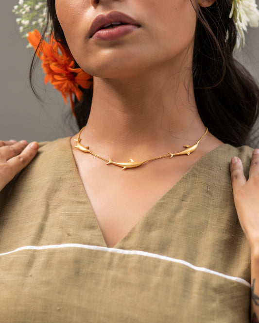 Vaquita Necklace at Kamakhyaa by Amalgam By Aishwarya. This item is Brass, Choker, Fashion Jewellery, Free Size, Gold, jewelry, Natural, Solids