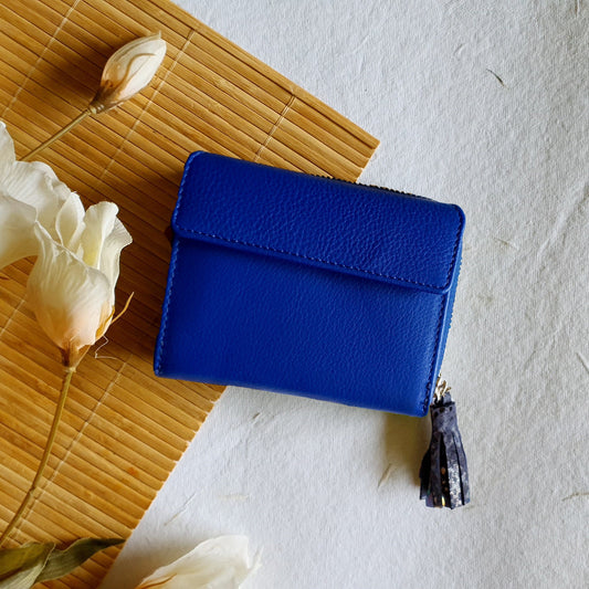 Wallet- Blue at Kamakhyaa by Noupelle. This item is Bags, Blue, Casual Wear, Free Size, Less than $50, Natural, Not Priced, Upcycled, Upcycled leather, Wallets