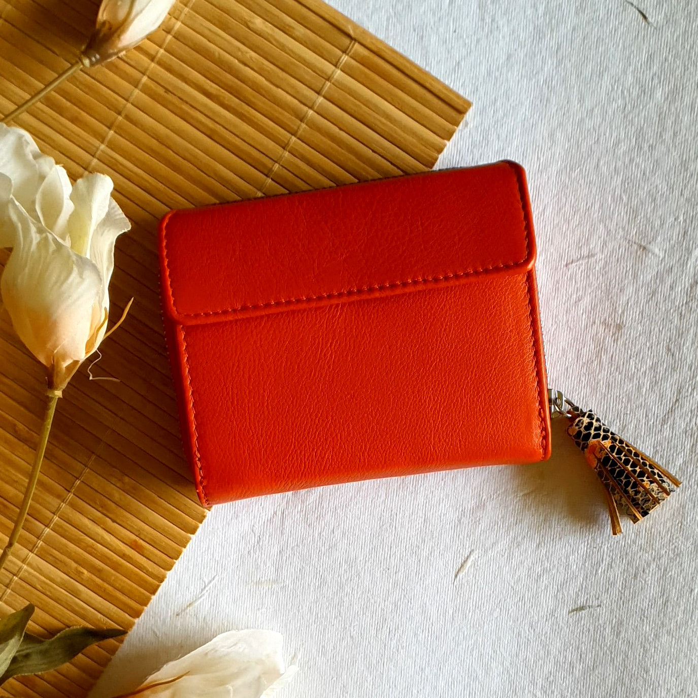 Wallet- Orange at Kamakhyaa by Noupelle. This item is Bags, Casual Wear, Free Size, Less than $50, Natural, Not Priced, Solids, Upcycled, Upcycled leather, Wallets