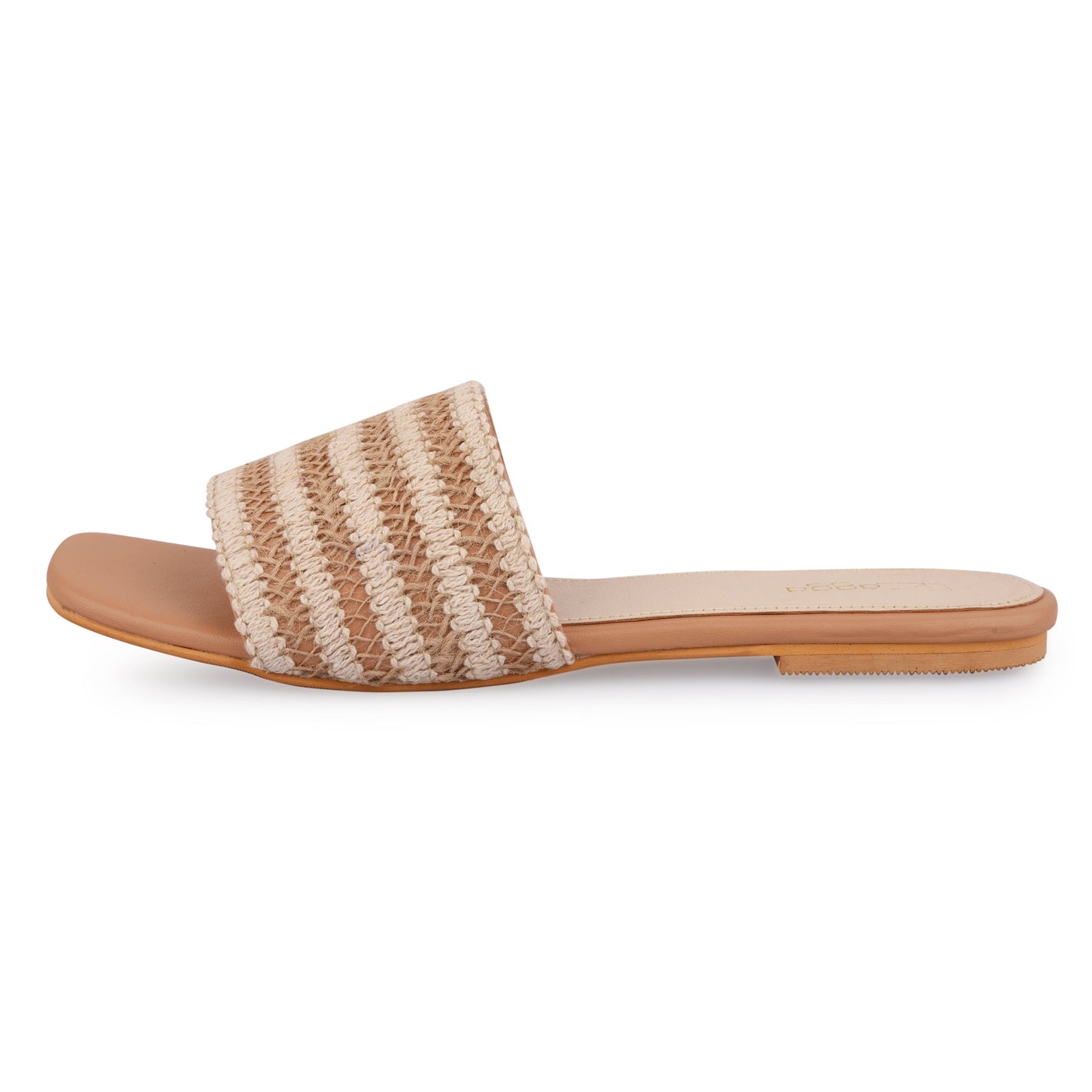 Weave Flat at Kamakhyaa by EK_agga. This item is Beige, Casual Wear, Flats, Not Priced, Open Toes, Patent leather, Regular Fit, Textured, Vegan, White